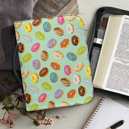 Green Striped Donut Pattern Print Leather Bible Cover