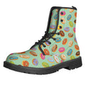 Green Striped Donut Pattern Print Lace-Up Boots