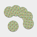 Green Striped Donut Pattern Print Leather Coaster Set