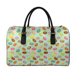 Green Striped Donut Pattern Print Leather Duffle Bag