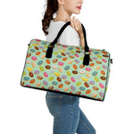 Green Striped Donut Pattern Print Leather Duffle Bag