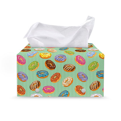 Green Striped Donut Pattern Print Leather Tissue Box Cover