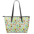 Green Striped Donut Pattern Print Leather Tote Bag With Zipper