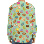 Green Striped Donut Pattern Print Long Sleeve Baseball Jersey