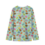 Green Striped Donut Pattern Print Long Sleeve Short Coat