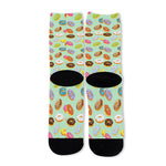 Green Striped Donut Pattern Print Long Socks