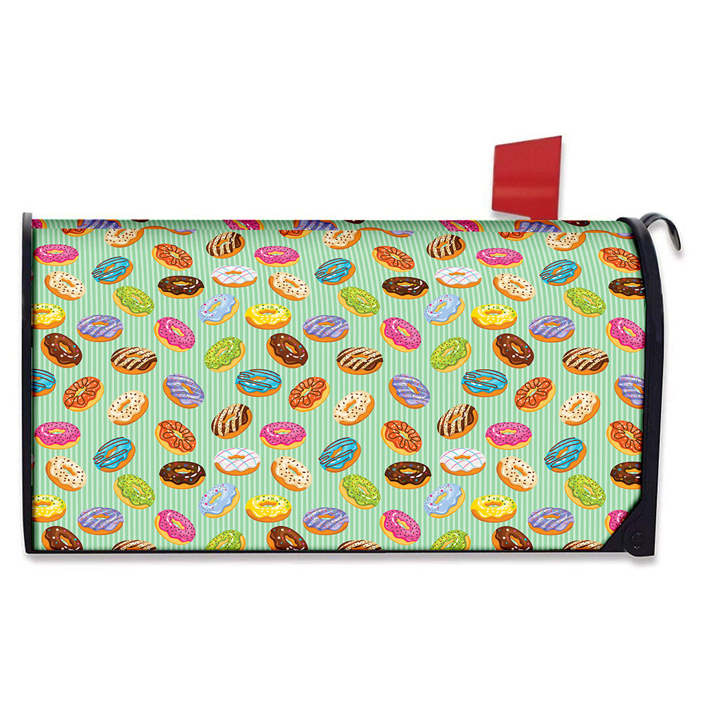 Green Striped Donut Pattern Print Mailbox Cover