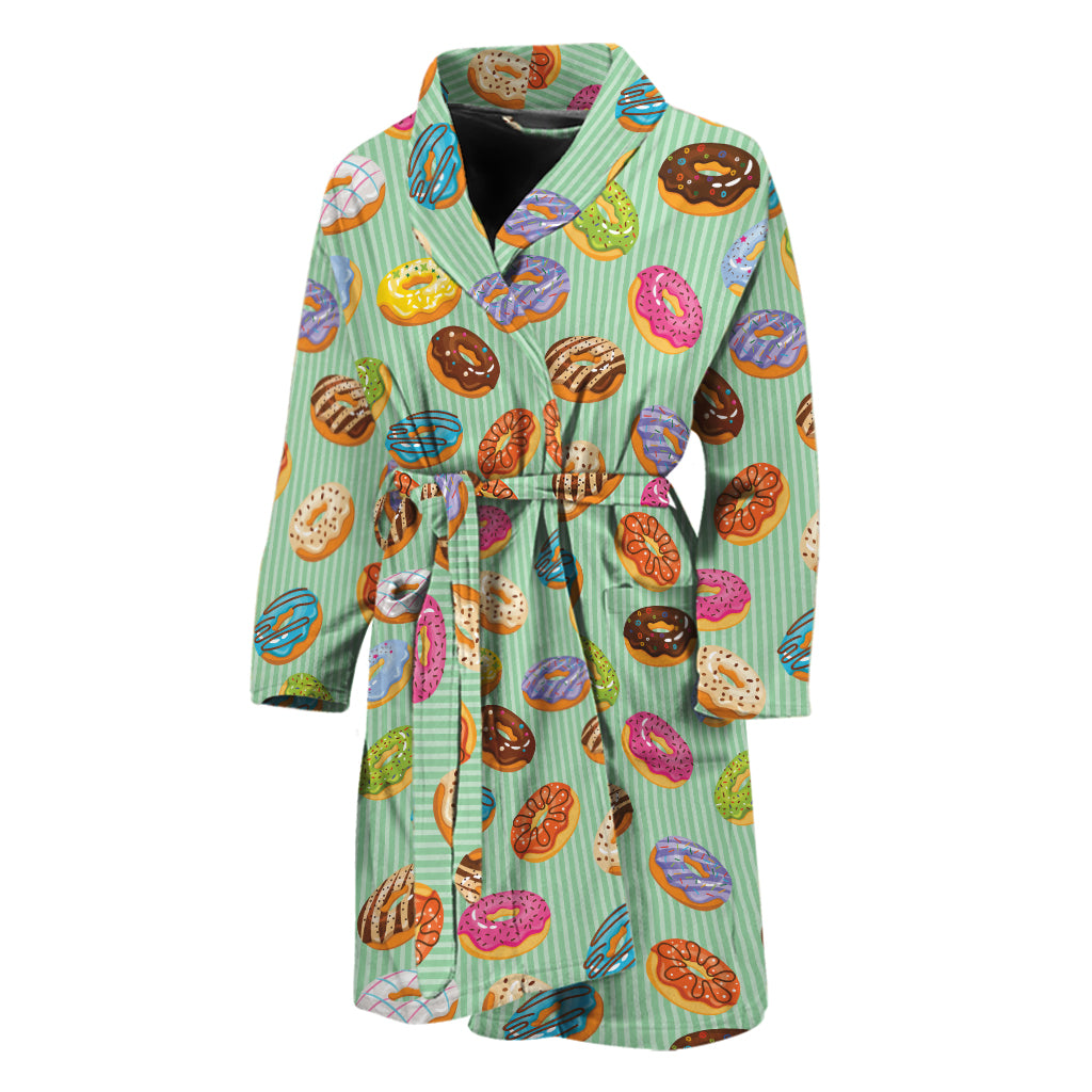 Green Striped Donut Pattern Print Men's Bathrobe