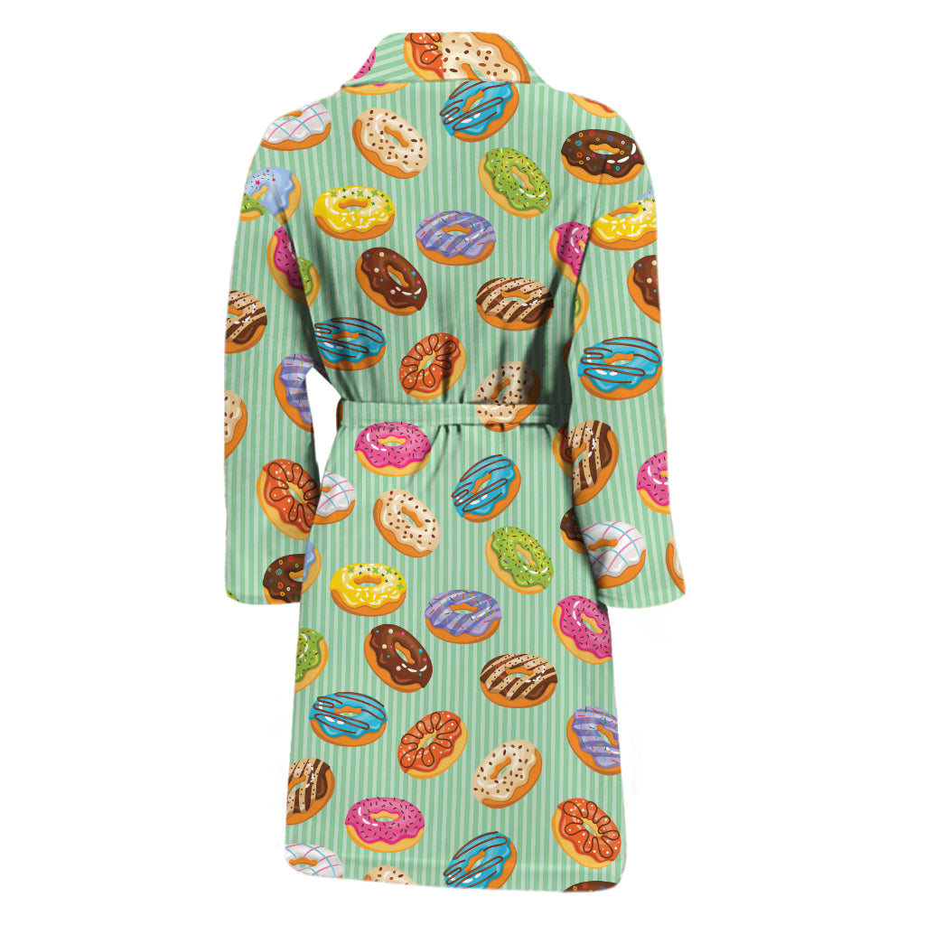 Green Striped Donut Pattern Print Men's Bathrobe