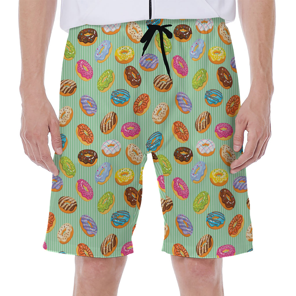 Green Striped Donut Pattern Print Men's Beach Shorts