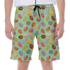 Green Striped Donut Pattern Print Men's Beach Shorts