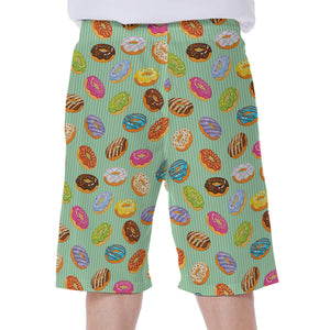 Green Striped Donut Pattern Print Men's Beach Shorts