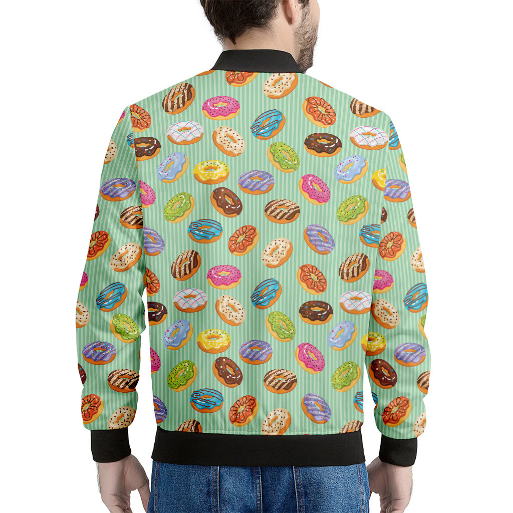 Green Striped Donut Pattern Print Men's Bomber Jacket