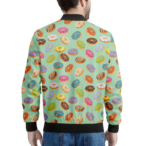 Green Striped Donut Pattern Print Men's Bomber Jacket