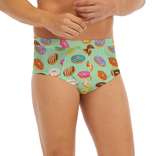 Green Striped Donut Pattern Print Men's Briefs