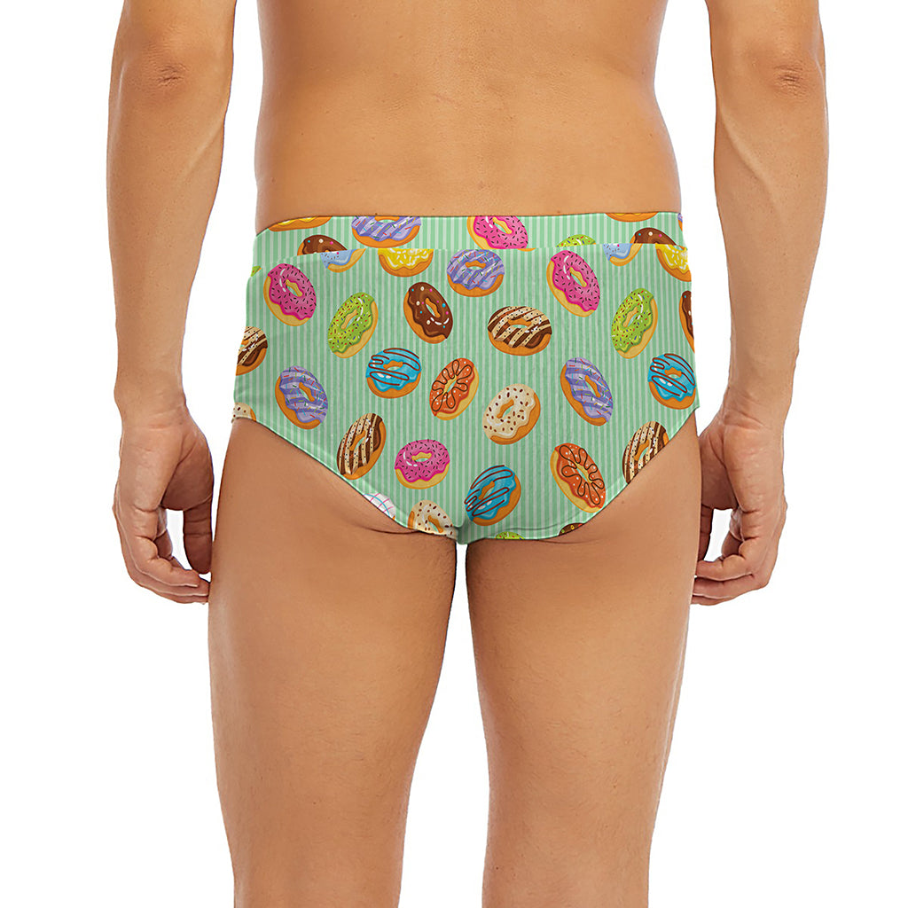 Green Striped Donut Pattern Print Men's Briefs