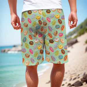 Green Striped Donut Pattern Print Men's Cargo Shorts