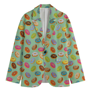 Green Striped Donut Pattern Print Men's Cotton Blazer