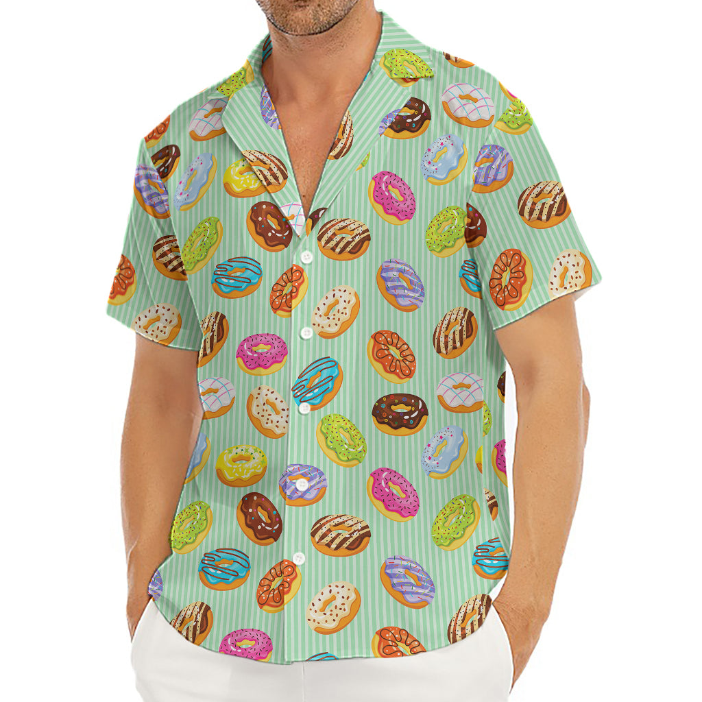Green Striped Donut Pattern Print Men's Deep V-Neck Shirt