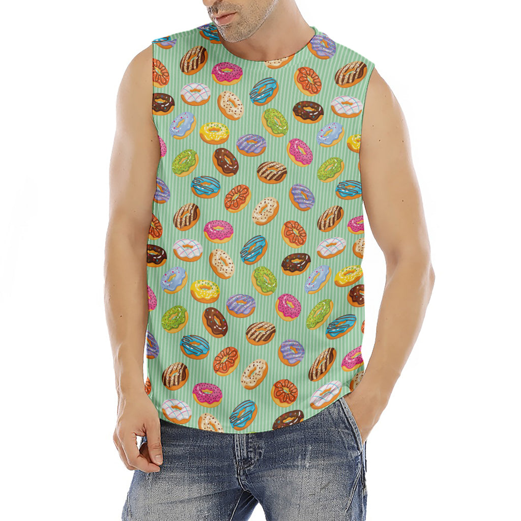 Green Striped Donut Pattern Print Men's Fitness Tank Top