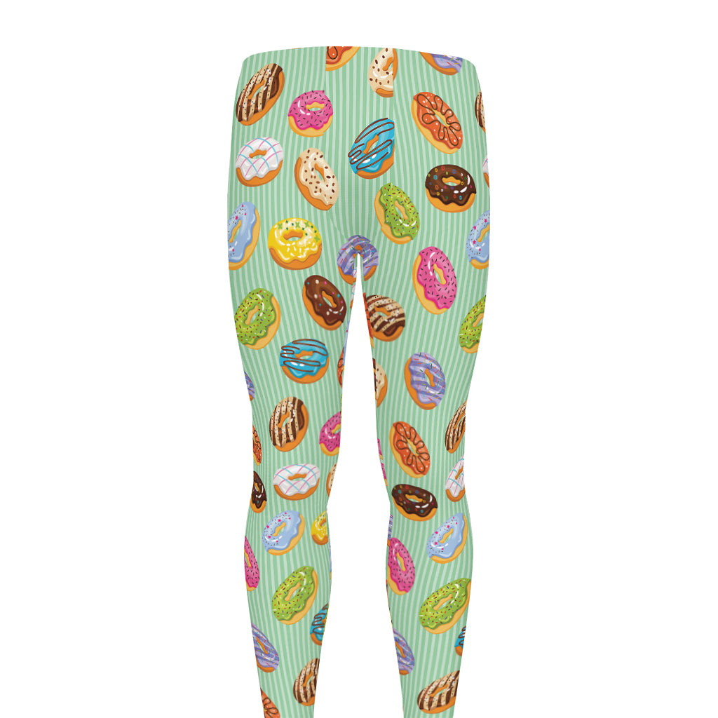 Green Striped Donut Pattern Print Men's leggings