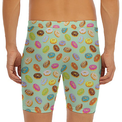 Green Striped Donut Pattern Print Men's Long Boxer Briefs