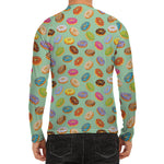 Green Striped Donut Pattern Print Men's Long Sleeve Rash Guard