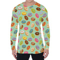 Green Striped Donut Pattern Print Men's Long Sleeve T-Shirt