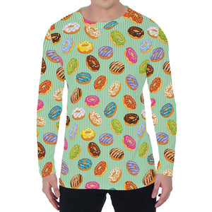 Green Striped Donut Pattern Print Men's Long Sleeve T-Shirt