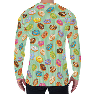 Green Striped Donut Pattern Print Men's Long Sleeve T-Shirt