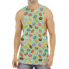 Green Striped Donut Pattern Print Men's Muscle Tank Top