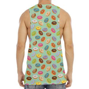 Green Striped Donut Pattern Print Men's Muscle Tank Top