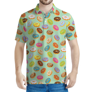 Green Striped Donut Pattern Print Men's Polo Shirt