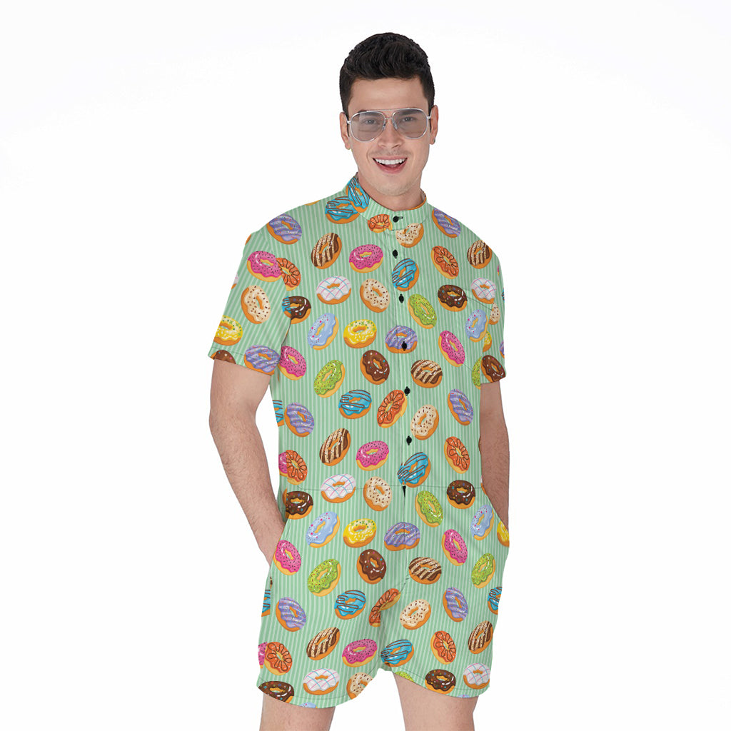 Green Striped Donut Pattern Print Men's Rompers