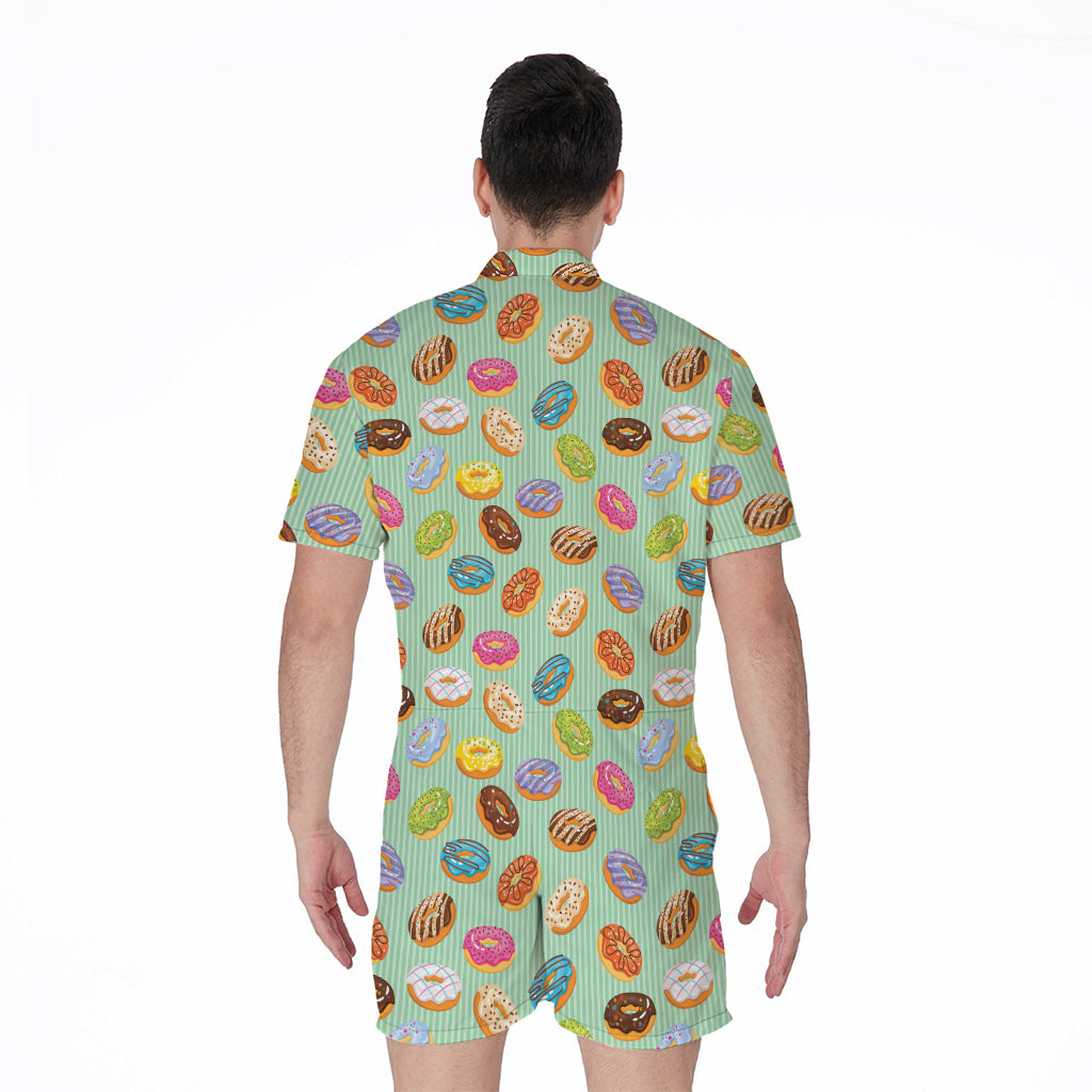Green Striped Donut Pattern Print Men's Rompers