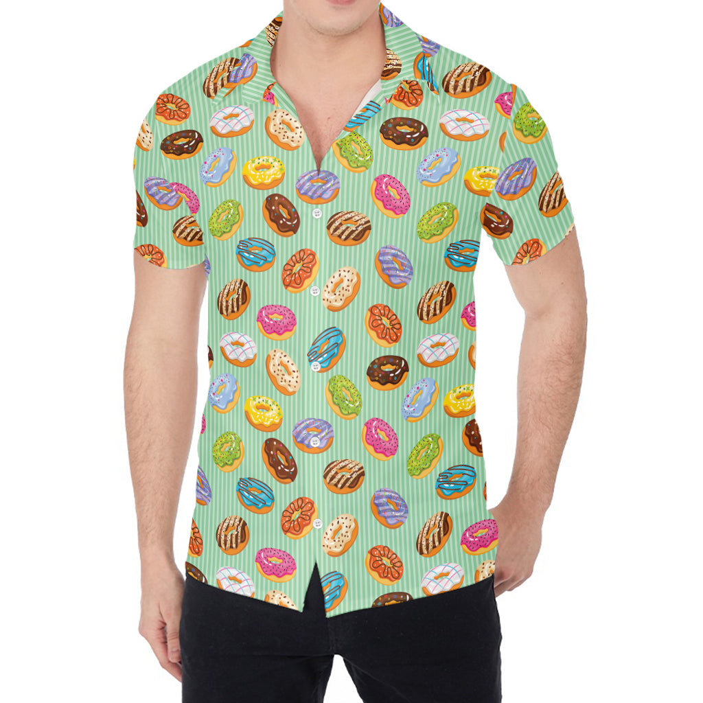 Green Striped Donut Pattern Print Men's Shirt