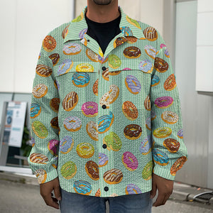 Green Striped Donut Pattern Print Men's Shirt Jacket