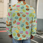 Green Striped Donut Pattern Print Men's Shirt Jacket