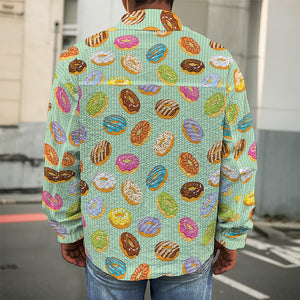 Green Striped Donut Pattern Print Men's Shirt Jacket