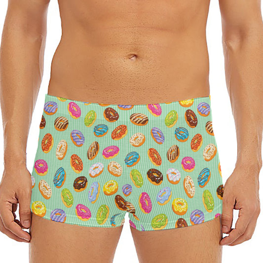 Green Striped Donut Pattern Print Men's Short Boxer Briefs