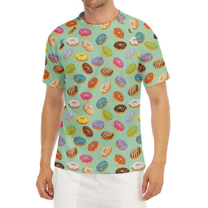 Green Striped Donut Pattern Print Men's Short Sleeve Rash Guard