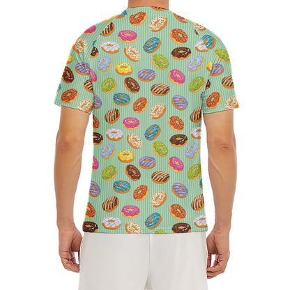 Green Striped Donut Pattern Print Men's Short Sleeve Rash Guard