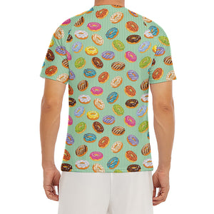 Green Striped Donut Pattern Print Men's Short Sleeve Rash Guard