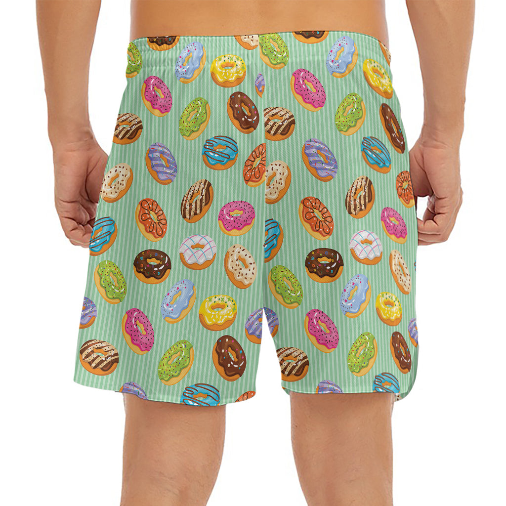 Green Striped Donut Pattern Print Men's Split Running Shorts