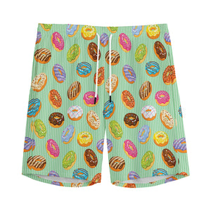 Green Striped Donut Pattern Print Men's Sports Shorts