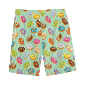 Green Striped Donut Pattern Print Men's Sports Shorts