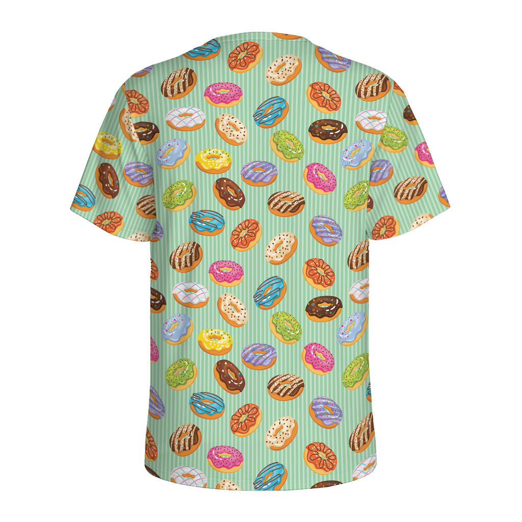 Green Striped Donut Pattern Print Men's Sports T-Shirt