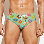 Green Striped Donut Pattern Print Men's Swim Briefs