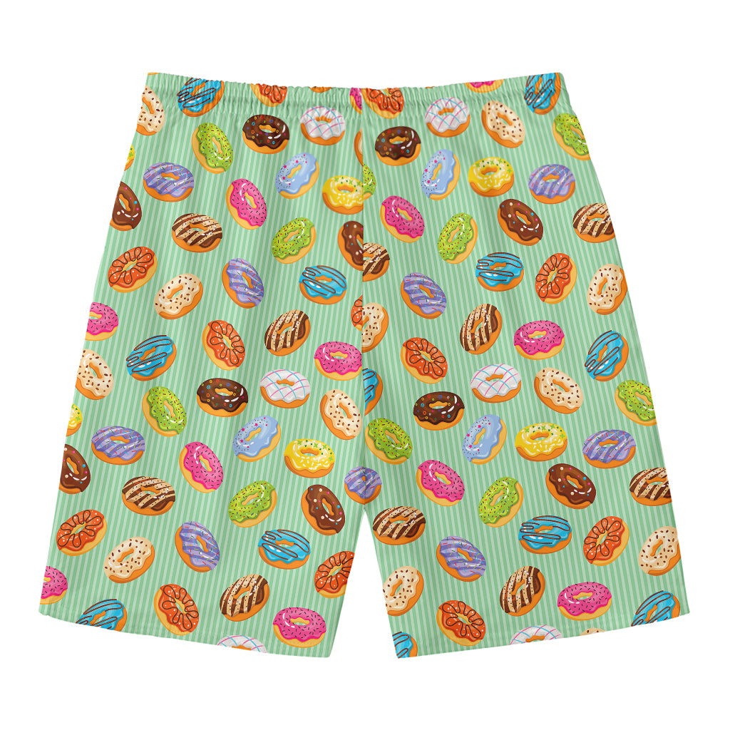 Green Striped Donut Pattern Print Men's Swim Trunks