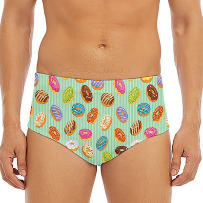 Green Striped Donut Pattern Print Men's Triangle Swim Briefs